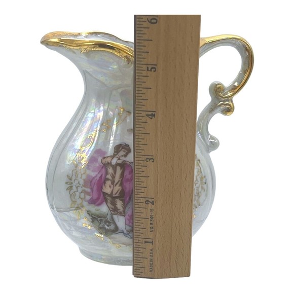 VINTAGE Japan Lusterware Portrait Of Courting Couple Pitcher and Bowl Gold Rim - Picture 9 of 15